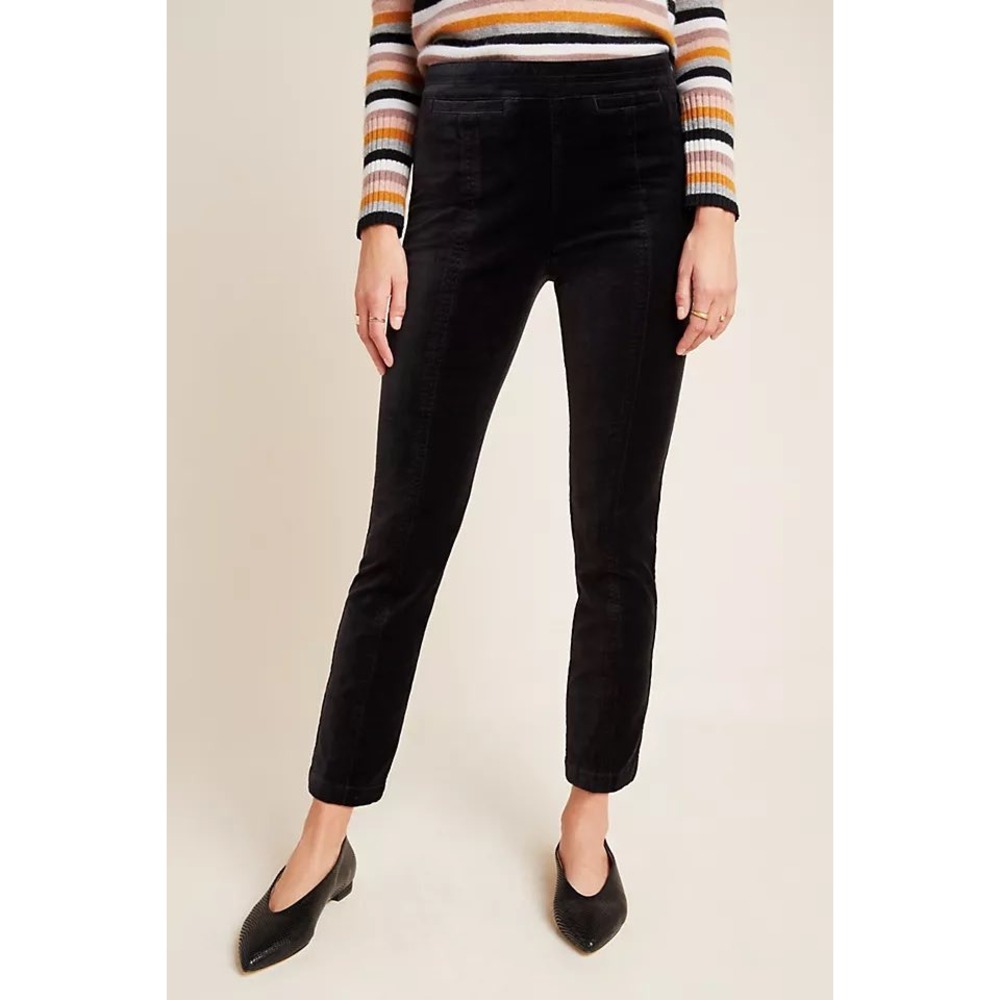 Anthropologie‎ The Essential Slim Velvet Pants Black High Rise Size 10